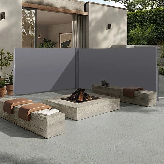 Schiacciatore di lato estensibile per balcone, giardino e terrazza, protezione dalla privacy, protezione dal vento, impermeabile, protezione dal sole, 180 x 600 cm, grigio