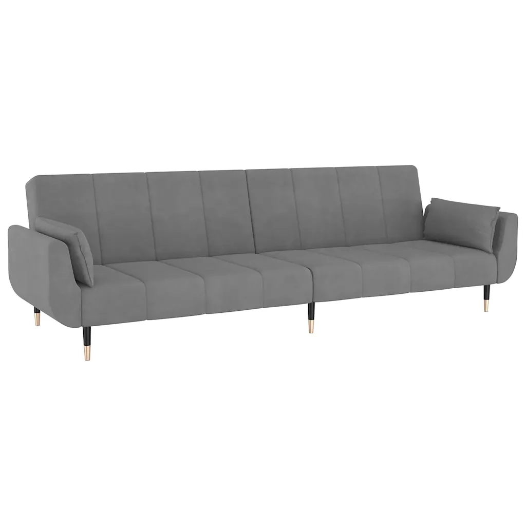 Divano Letto a 2 Posti con 2 Cuscini Grigio Chiaro in Velluto 337582