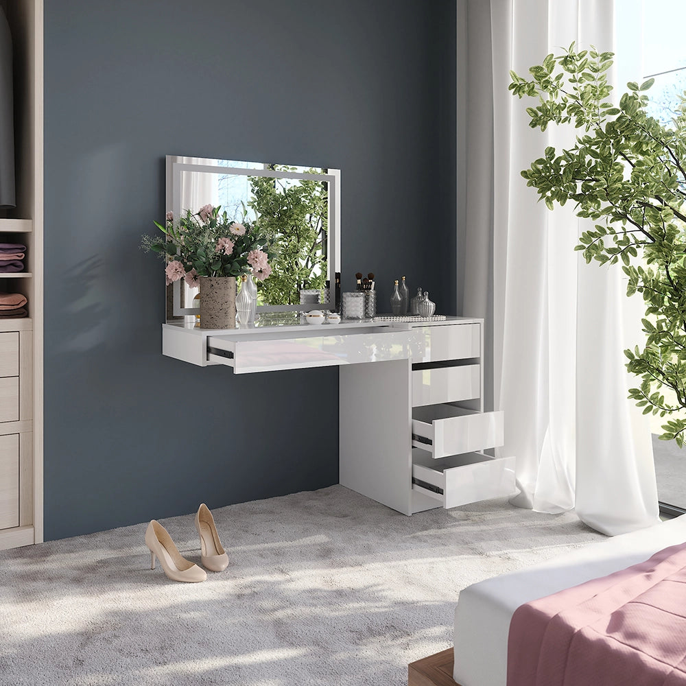 Vicco Tavolo da toeletta Bianco/bianco lucido 120 cm 3 parti