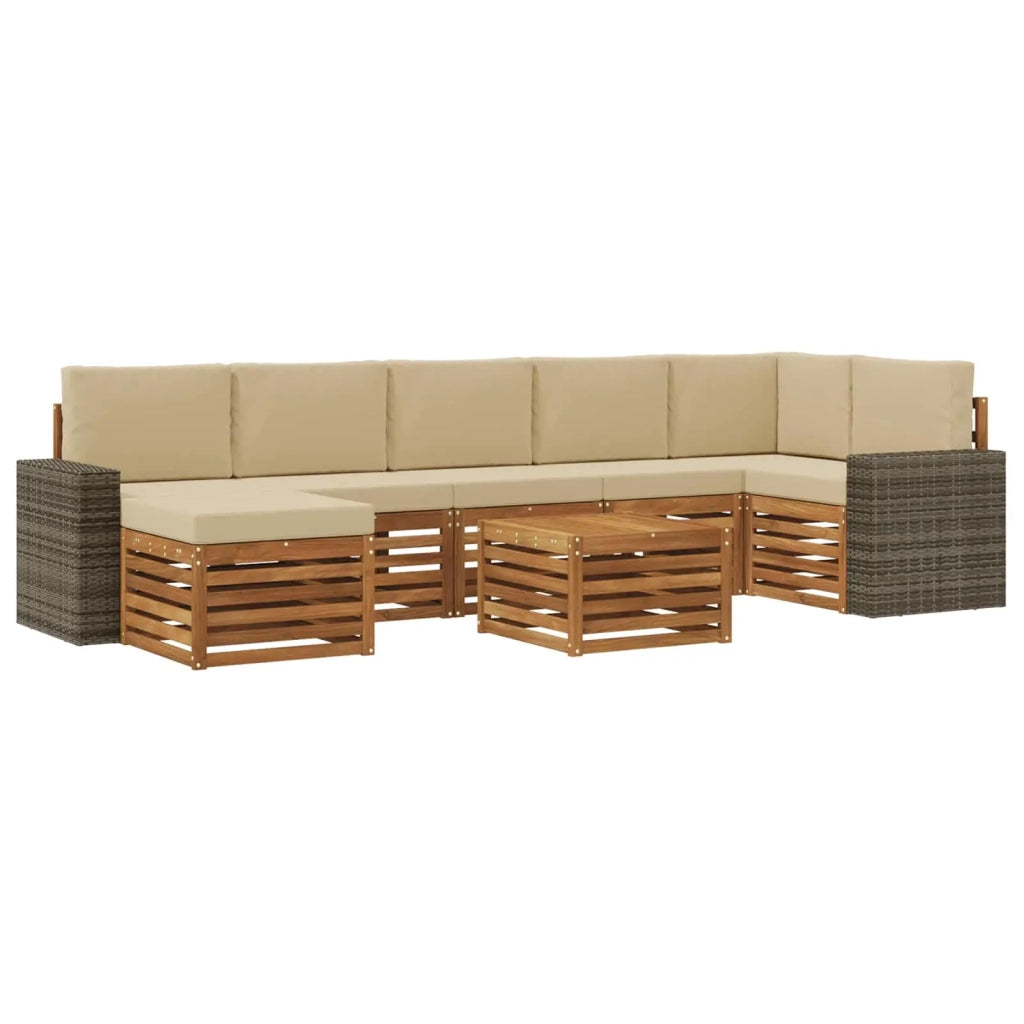 Set di divani da esterno con cuscino 8 pcs Naturale e Beige