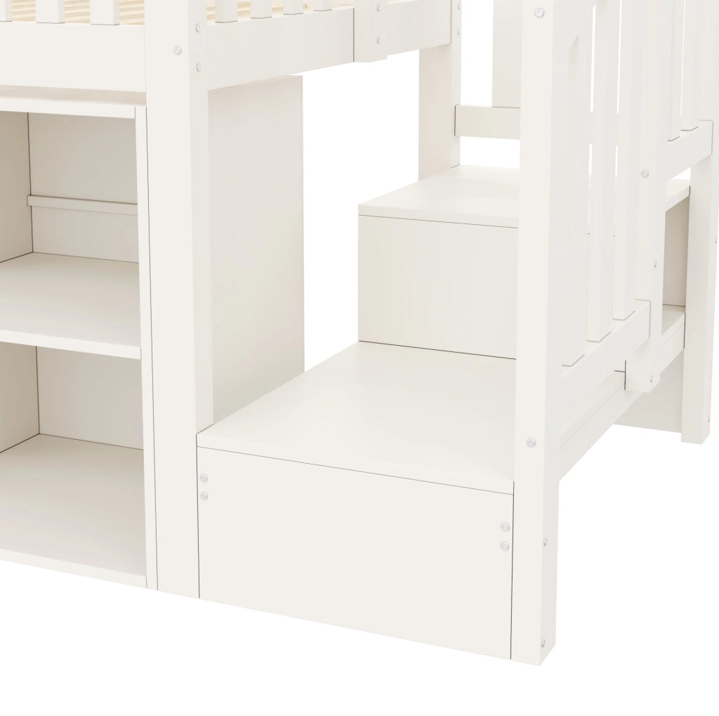 LETTO Semialto 90x200 cm con Scrivania, Ripiani, LED e USB Bianco