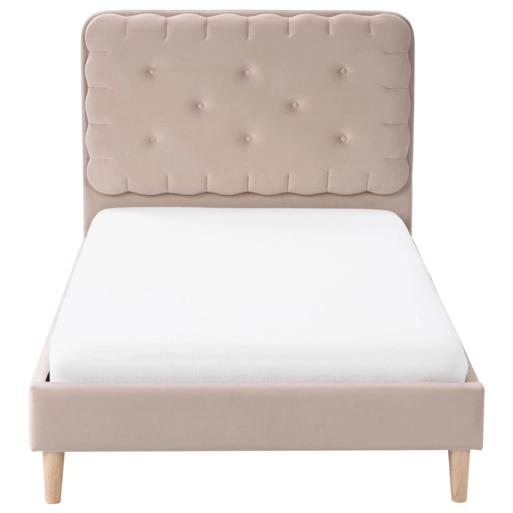 Letto Beige Velluto Imbottito Telaio Poggiatesta 90 x 200 cm Singolo Dimensione Camera da letto Bambini Camera Moderna Tradizionale