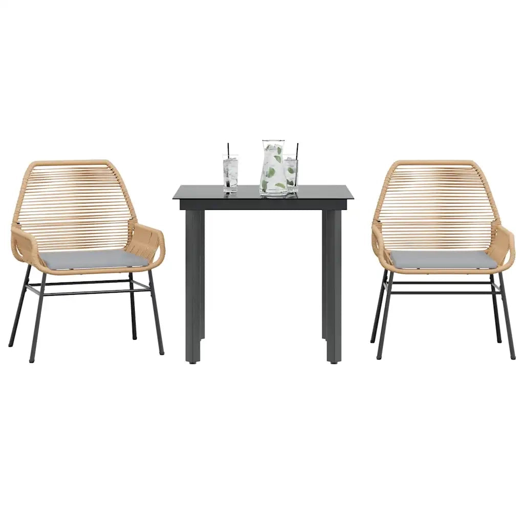 Set da Pranzo da Giardino 3pz | Set Salotto da Giardino con Cuscini Polyrattan Vetro