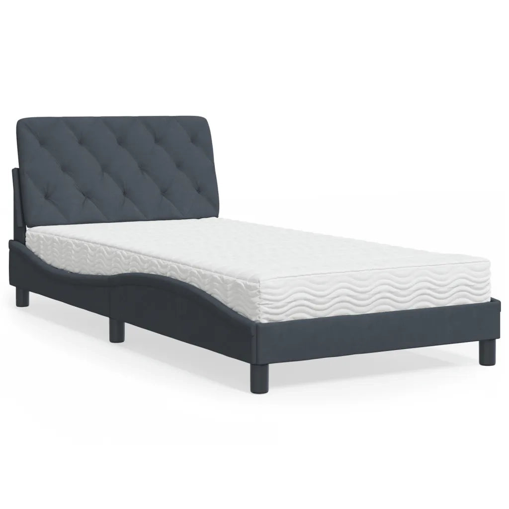 Letto singolo | Letto per adulti | Letto con Materasso Grigio Scuro 100x200 cm in Velluto