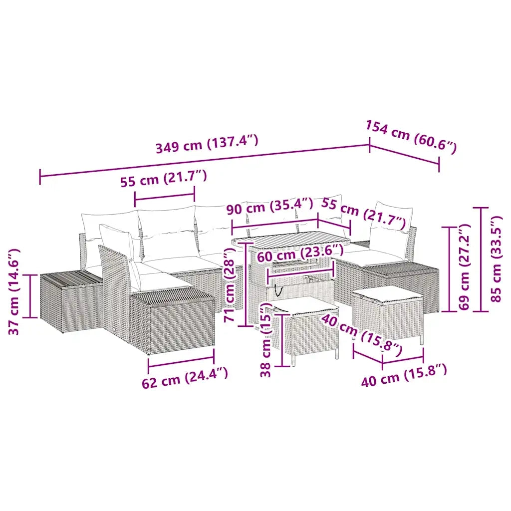 Set Divano da Giardino con cuscino 10 pcs Grigio polyrattan 3362773