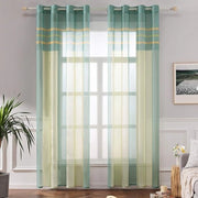 Tendina decorativa a righe verdi e gialle, vetrata a metà (140cm x 260cm)