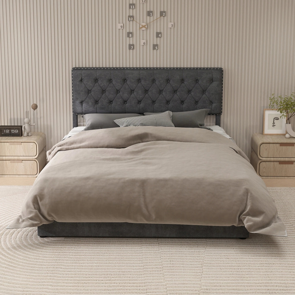Letto imbottito 160x200 grigio - Xylo - con struttura sollevabile