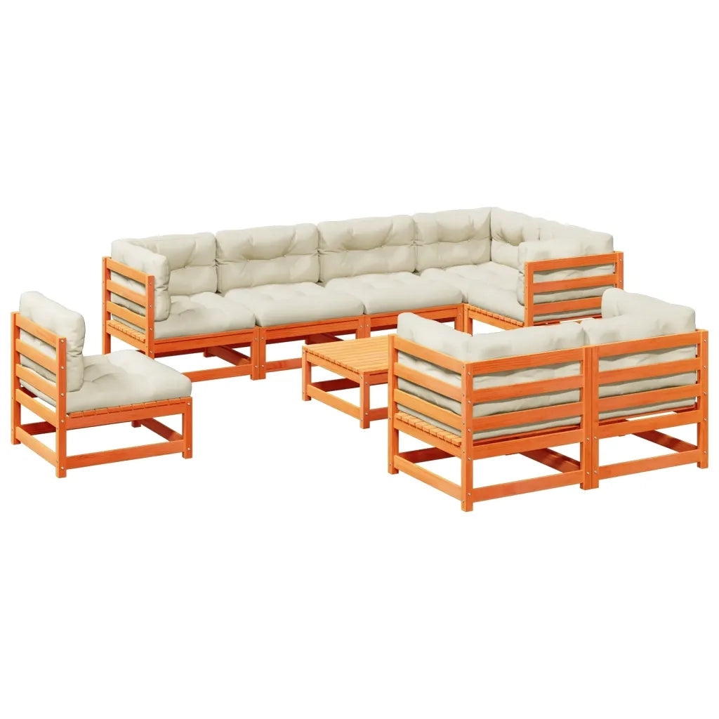 Set Divani Giardino 9 pz con Cuscini Marrone Cera Massello Pino 3299513