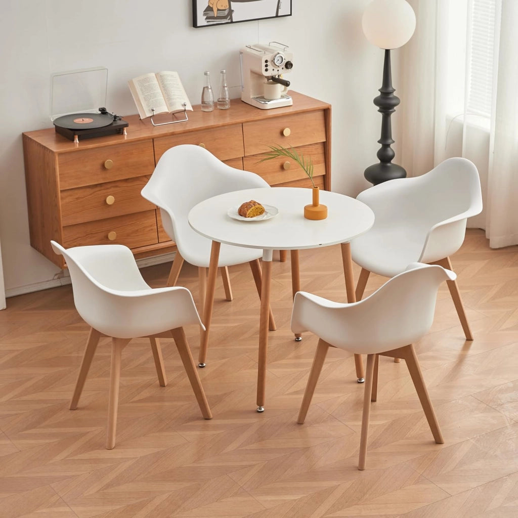 GrandCA HOME Set di 2 Sedie da Sala da Pranzo Sedie da Salotto con Schienale in PP e Bacrest, Poltrone d'accento con Gambe in Legno Massello di Faggio, Bianco