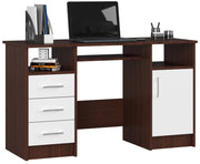 Scrivania AKORD ANA Wengé 124 cm 1 anta 3 cassetti inserto frontale Bianco 124x52x74 cm