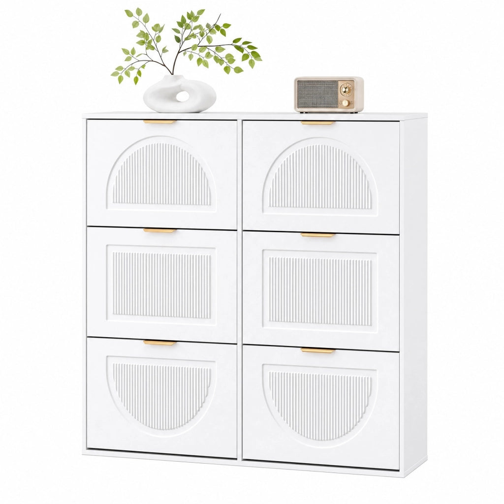 Mobile portascarpe bianco con 6 vani ribaltabili, struttura salvaspazio da ingresso, 118 x 25 x 115 cm