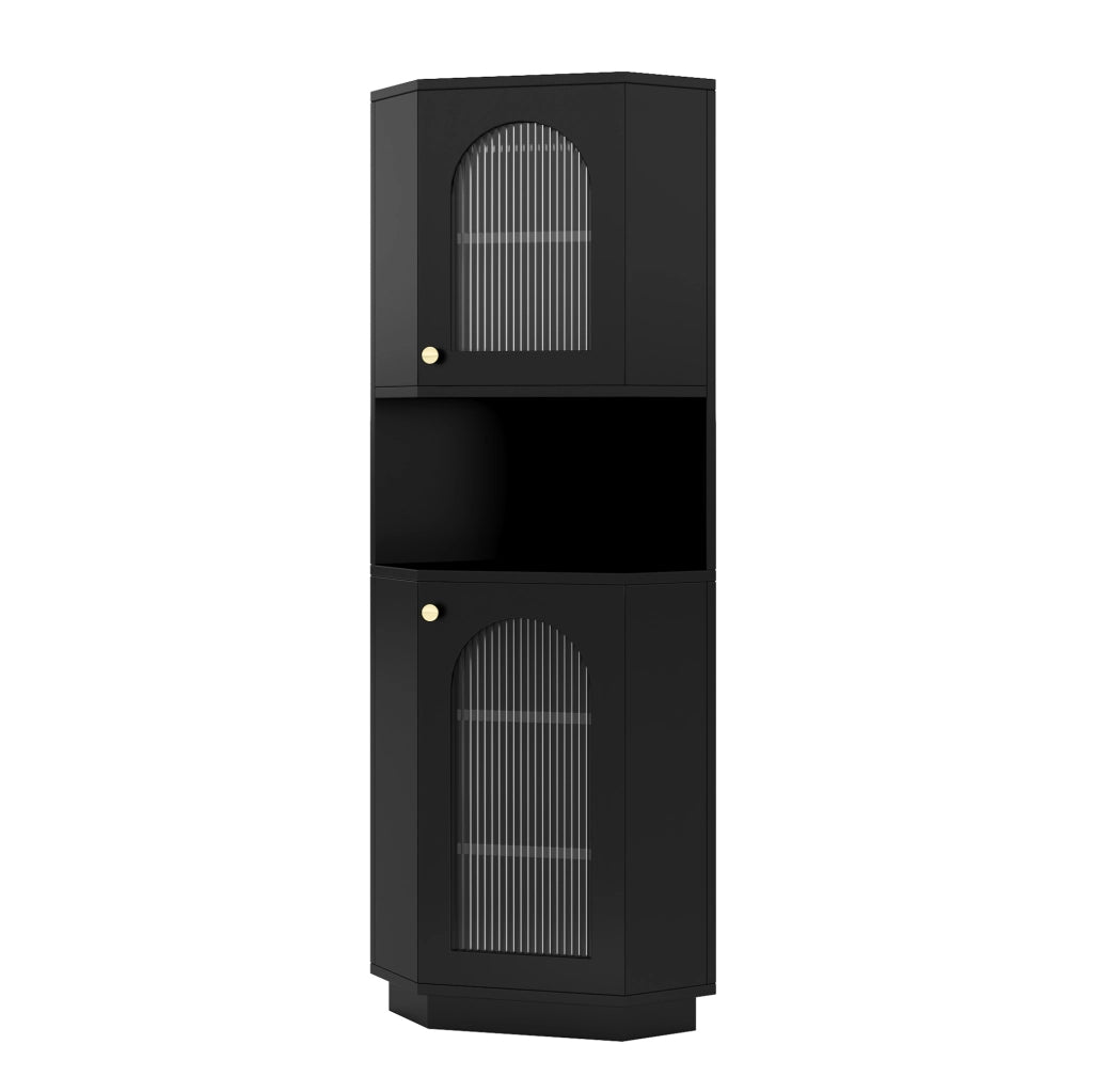Mobile angolare con luce integrata, nero, in MDF