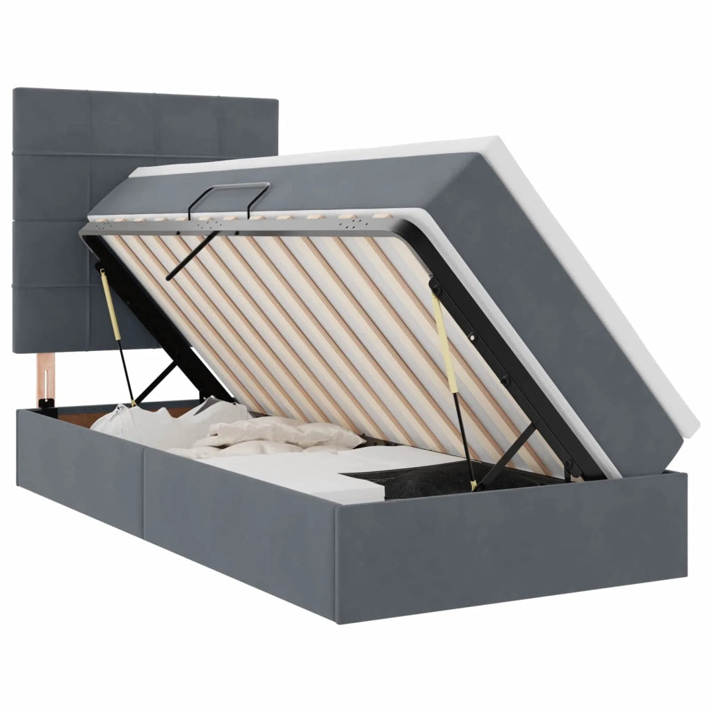 Letto con contenitore e materasso Grigio scuro 90 x 190 cm
