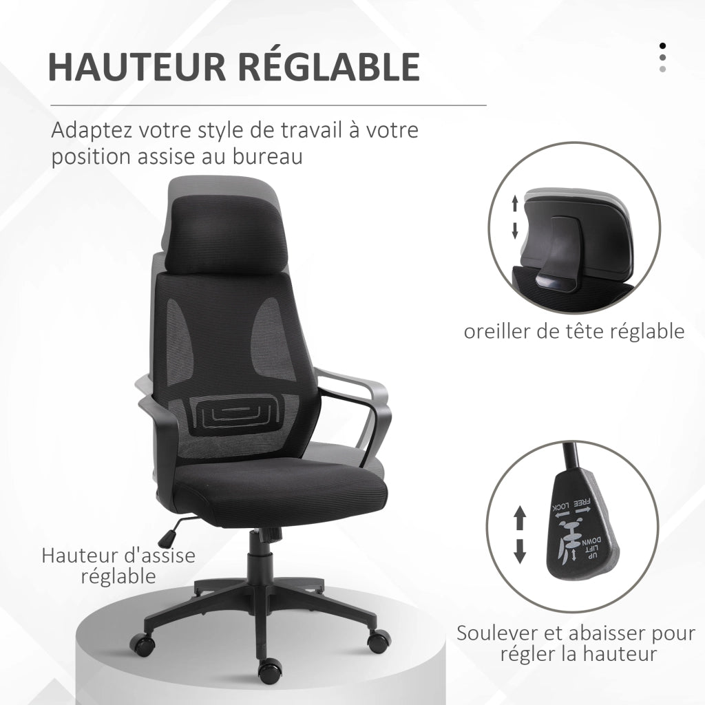 Sedia da ufficio ergonomica in rete ¨C zephmum ¨C nero, 64x55x116-126 cm