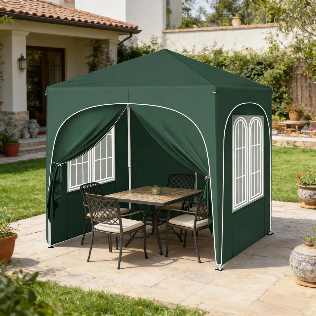 GAZEBO 2x2 m in metallo e tessuto Oxford verde con pareti laterali
