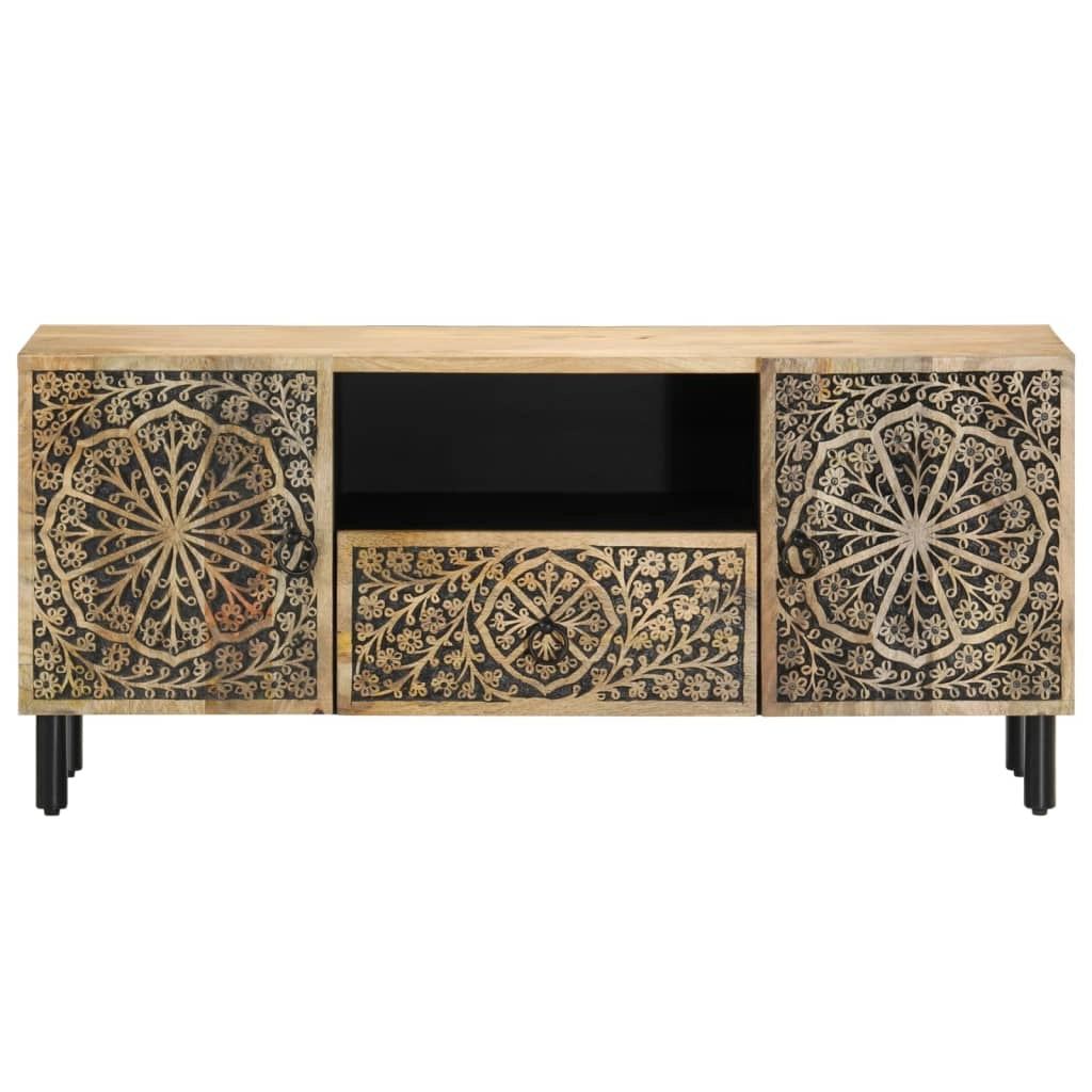 Mobile TV multimediale mensola per TV credenza per TV sala da pranzo soggiorno camera da letto 105 x 33 x 46 cm legno massello di mango marrone 02_0025676