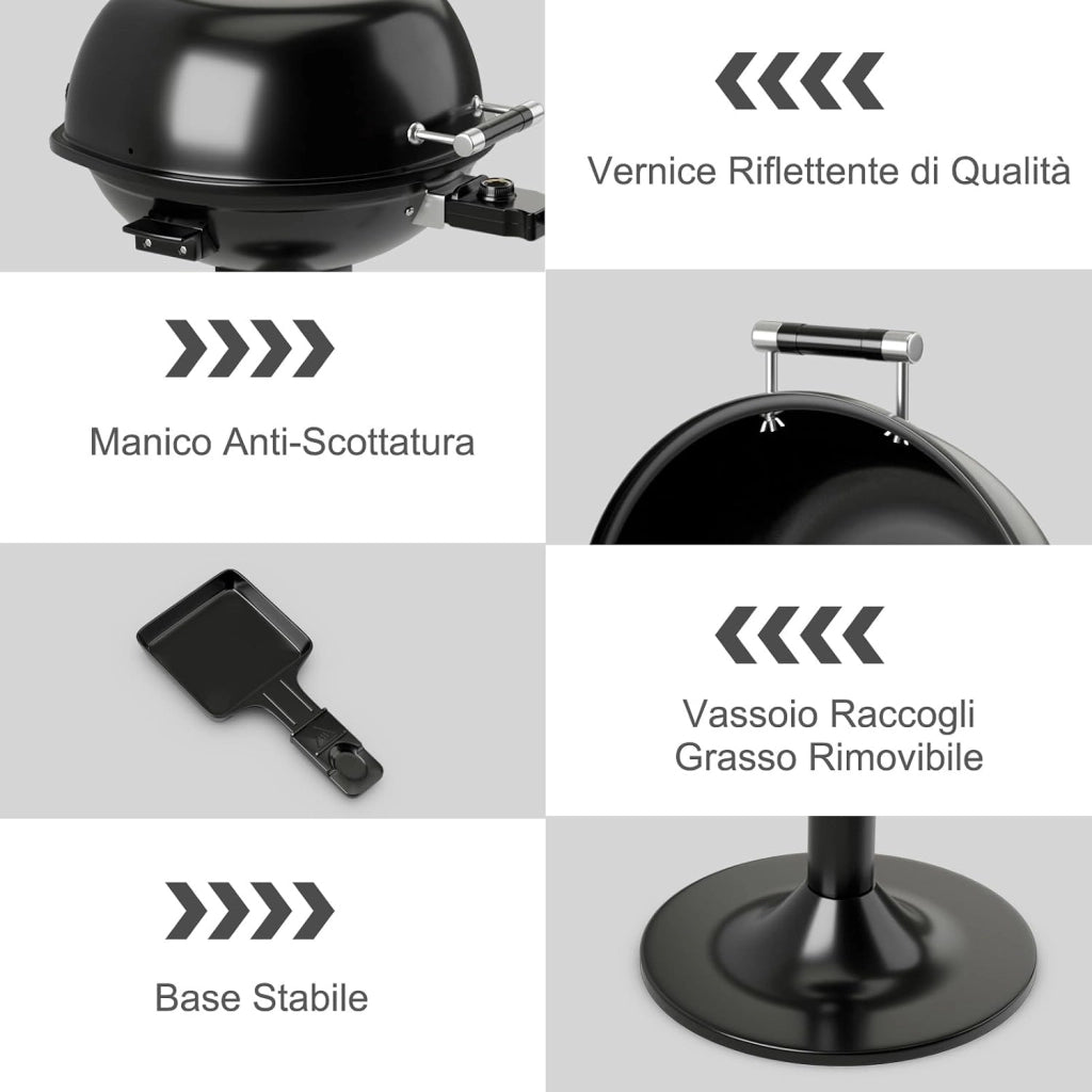 Grill Elettrico per BBQ, Grill Portatile Verticale con Griglia Scaldavivande Rimovibile Antiaderente, Temperatura Regolabile, 1600 W per BBQ, Festa, Campeggio