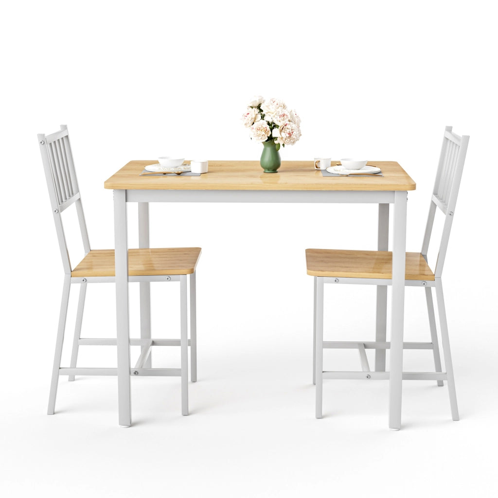 TAVOLO da pranzo Set 3 pezzi 90x60x75,5 cm Naturale/Bianco in truciolato e acciaio