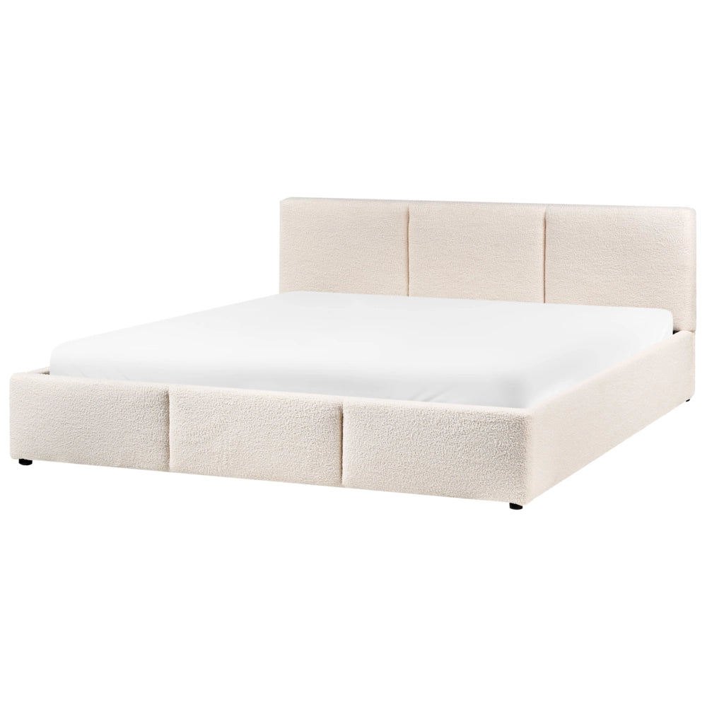 Letto matrimoniale in tessuto bouclè bianco sporco con contenitore 180 x 200 cm Testiera Rivestita Funzione Contenitore