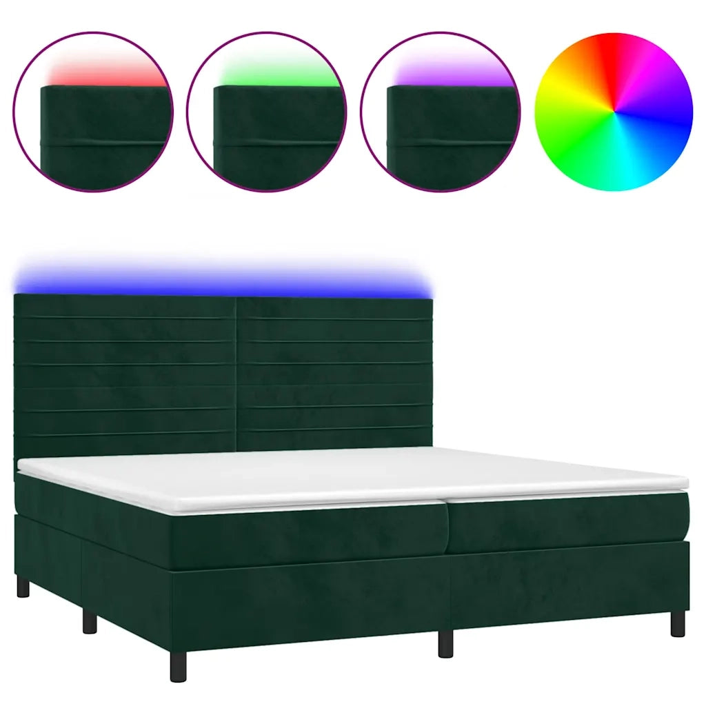 Letto a Molle con Materasso e LED Verde Scuro 200x200cm Velluto