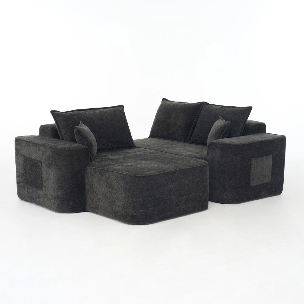 Divano angolare con chaise longue ¨C Minimal ¨C nero chenille 264cm senza montaggio
