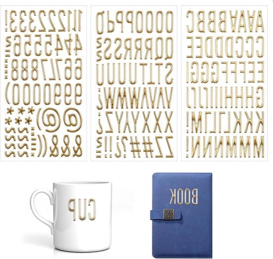 Sticker per lettera e numero glitter 3D autofixanti in oro premium - Alfabeto e numeri per scrapbooking e hars