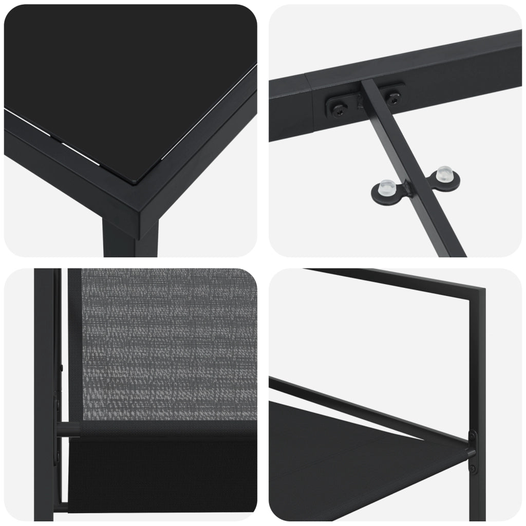 Set Pranzo Giardino 9 Pezzi Nero Textilene e Acciaio