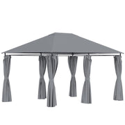 GAZEBO 3X4 M CON 6 PARETI RIMOVIBILI, 8 FORI DI DRENAGGIO E 12 PICCHETTI, IN ACCIAIO E POLIESTERE, GRIGIO E NERO