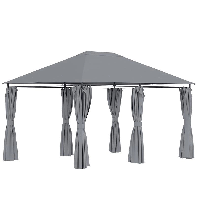 GAZEBO 3X4 M CON 6 PARETI RIMOVIBILI, 8 FORI DI DRENAGGIO E 12 PICCHETTI, IN ACCIAIO E POLIESTERE, GRIGIO E NERO