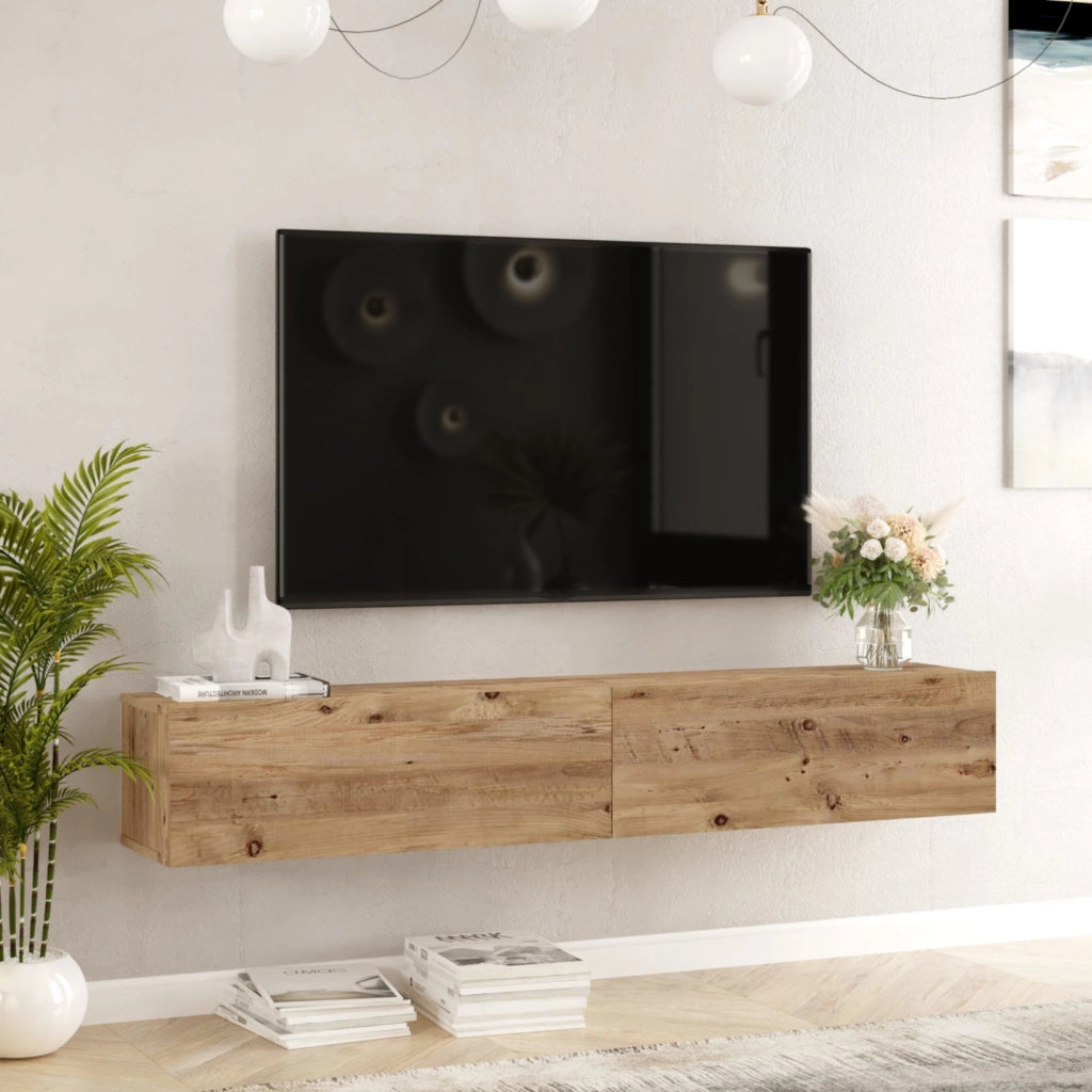 Mobile Porta TV Lapinlahti con 2 Ante a Ribalta Consolle da Parete 180 cm - Rovere Rustico [en.casa]