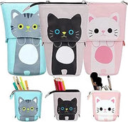 Tas per matite telescopica con chiusura in PU - Contenitore per matite in stile canvas in piedi - Articoli per ufficio e scuola - Ombrellino per matite - Contenitore per matite trasformabile - Contenitore per matite per make-up - Regali per bambini
