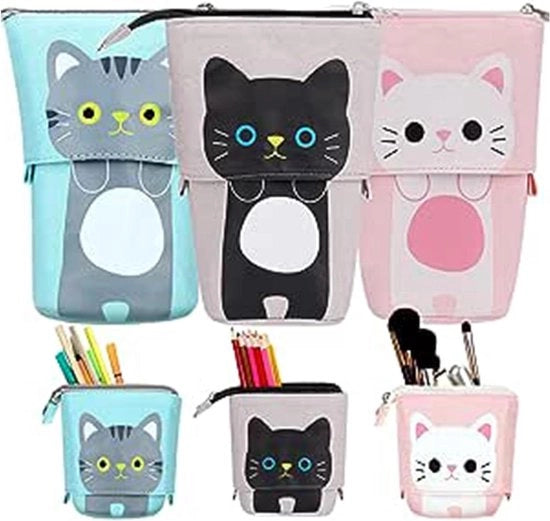 Tas per matite telescopica con chiusura in PU - Contenitore per matite in stile canvas in piedi - Articoli per ufficio e scuola - Ombrellino per matite - Contenitore per matite trasformabile - Contenitore per matite per make-up - Regali per bambini