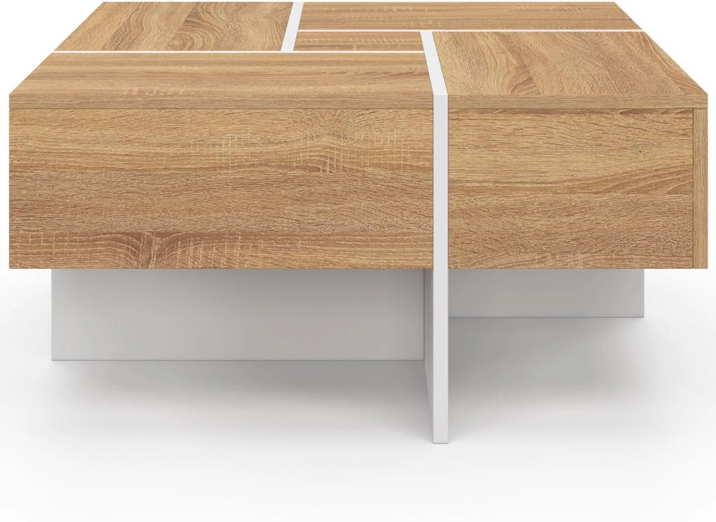 Tavolino quadrato Talia 70 cm con cassetti Legno e Bianco