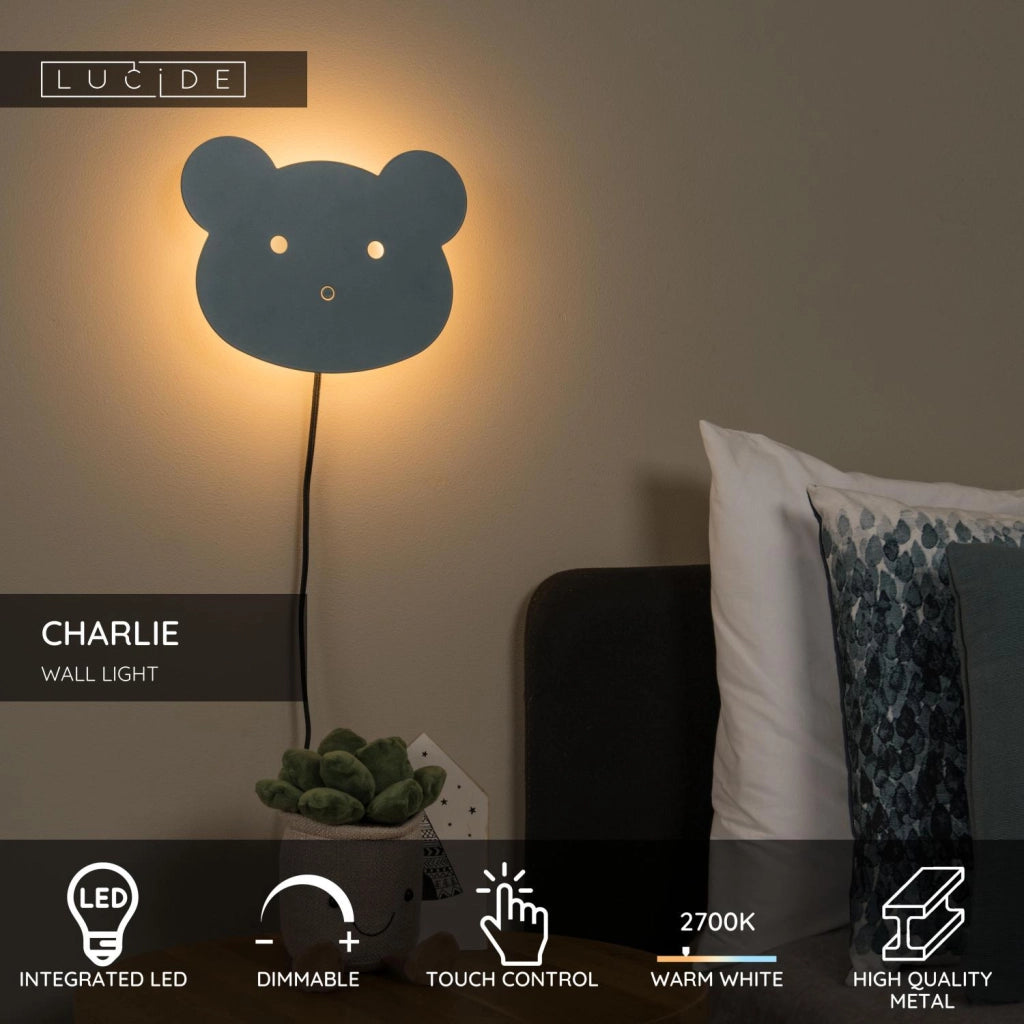 Applique LED bambini CHARLIE 7W blu metallo IP20 Lucide
