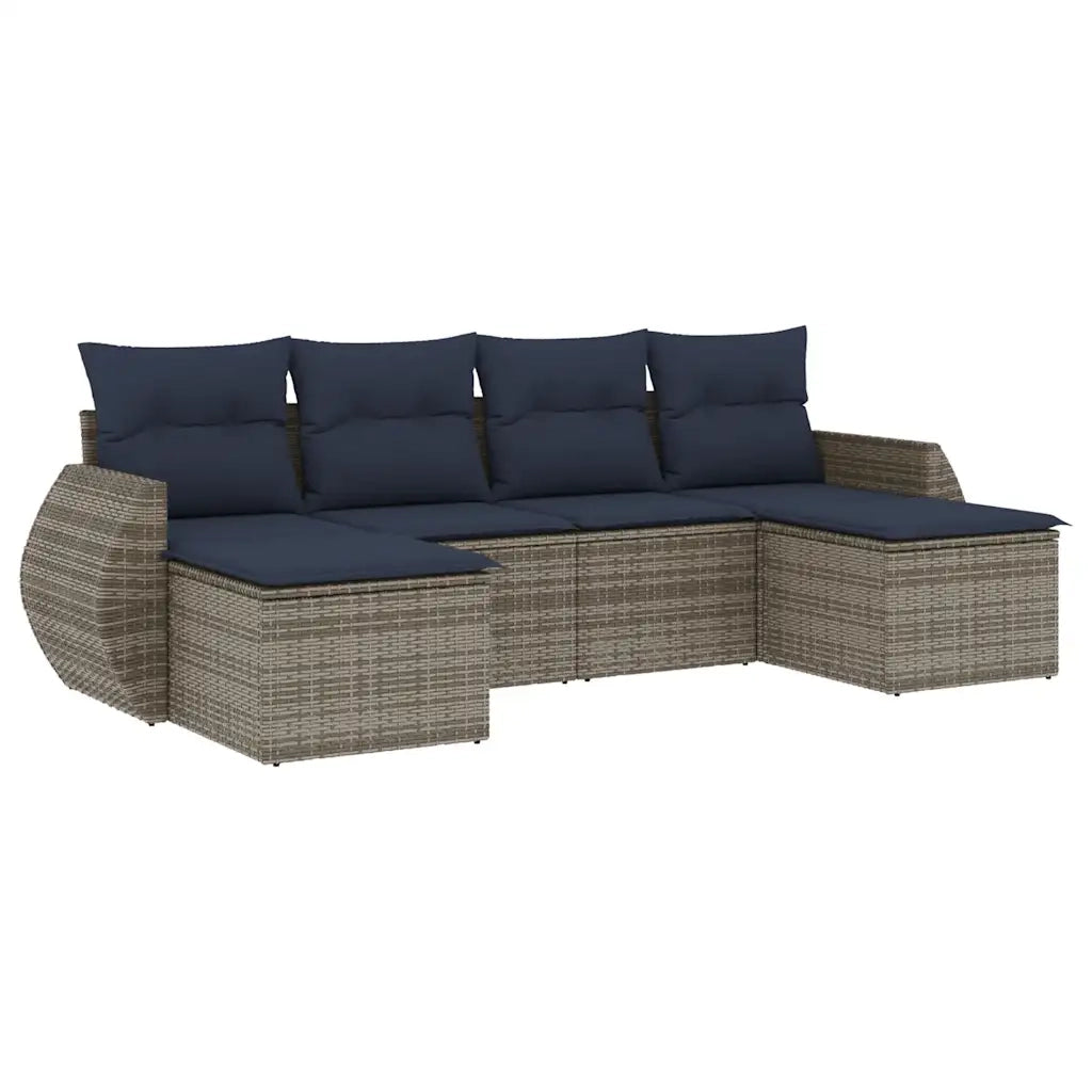 Set Divani da Giardino 6 pz con Cuscini Grigio in Polyrattan 3221720