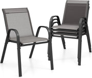 Set di 4 Sedie Impilabili, Sedia da Giardino con Corrimano, Telaio in Acciaio Tubolare Verniciato a Polvere, Sedia per Giardino e Patio