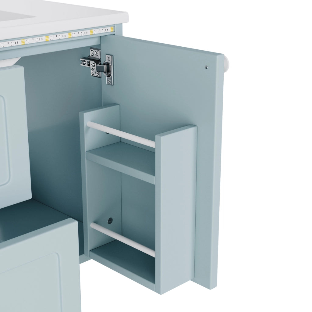 Mobile bagno sospeso 76x46x51 cm con illuminazione LED a sensore; lavabo integrato in ceramica; MDF blu