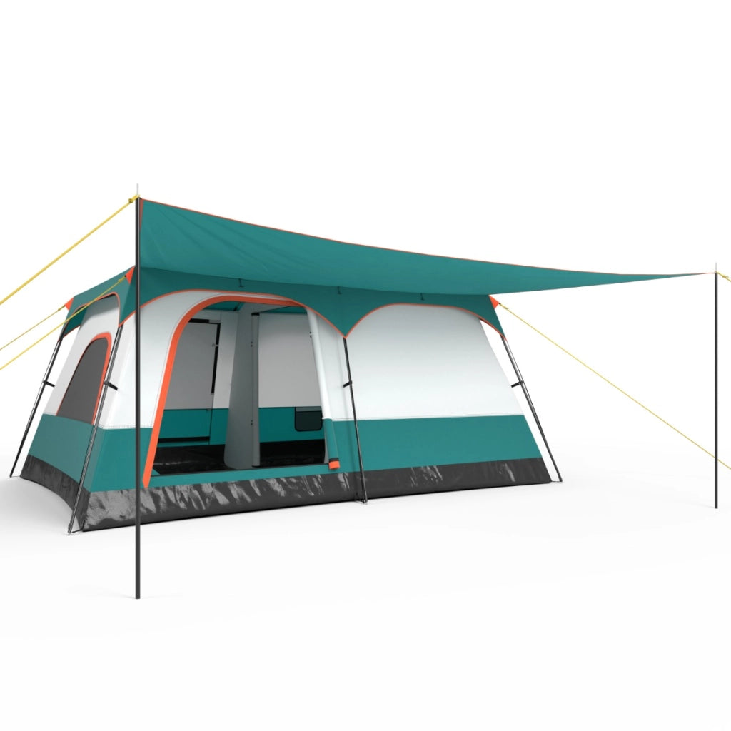 Tenda da campeggio con veranda borsa per 10 persone con veranda-Tenda familiare con 2 stanze Bianco+ Verde