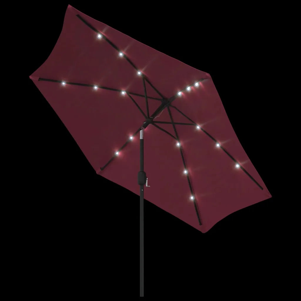 Ombrellone da Giardino-Ombrello da Balcone con LED Palo Acciaio 300 cm Rosso Bord¨°
