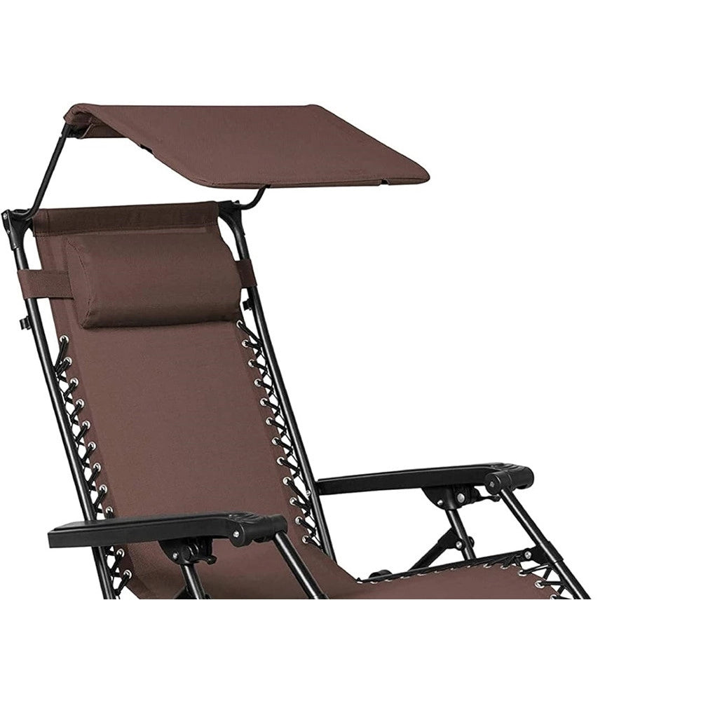Trade Shop - Sedia Sdraio Con Parasole In Textilene Reclinabile Pieghevole Con Poggiatesta 483015 - Marrone