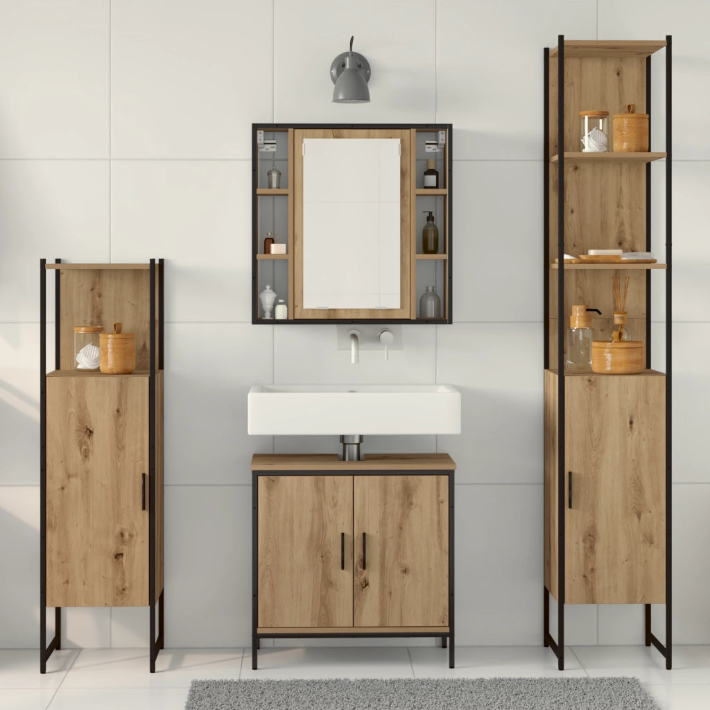 Set di Mobili da Bagno in 4 Pezzi in Quercia Artigianale