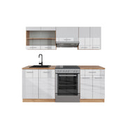 Vicco Cucina componibile Bianco lucido/oro power oak 200 cm senza piano di lavoro