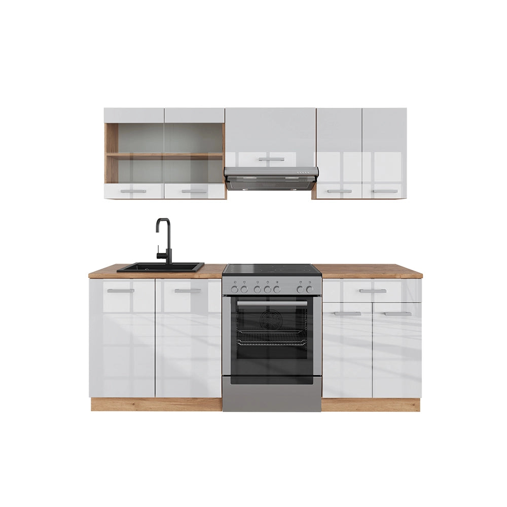Vicco Cucina componibile Bianco lucido/oro power oak 200 cm senza piano di lavoro
