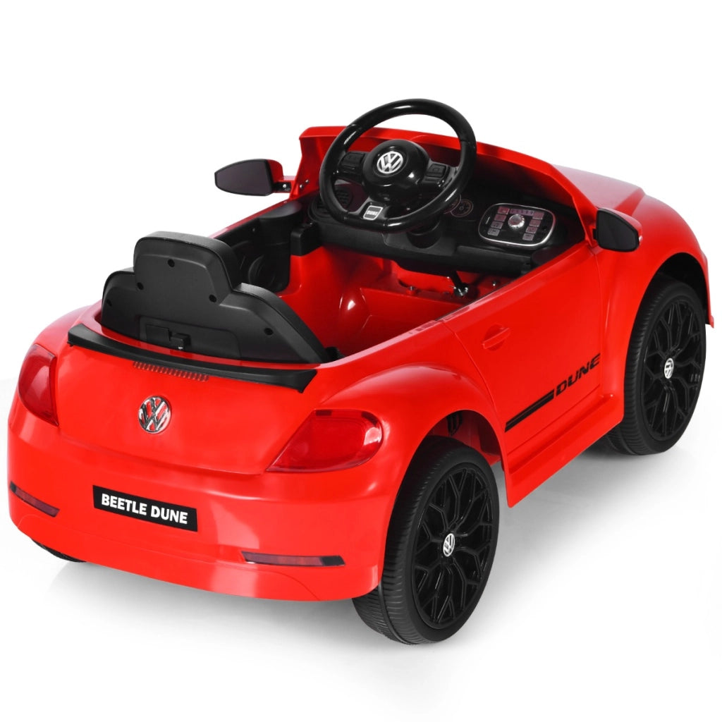 Maggiolino per bambini elettrico con telecomando luci sedile accogliente, Giocattolo realistico cavalcabile Rosso-Macchinine giocattoli