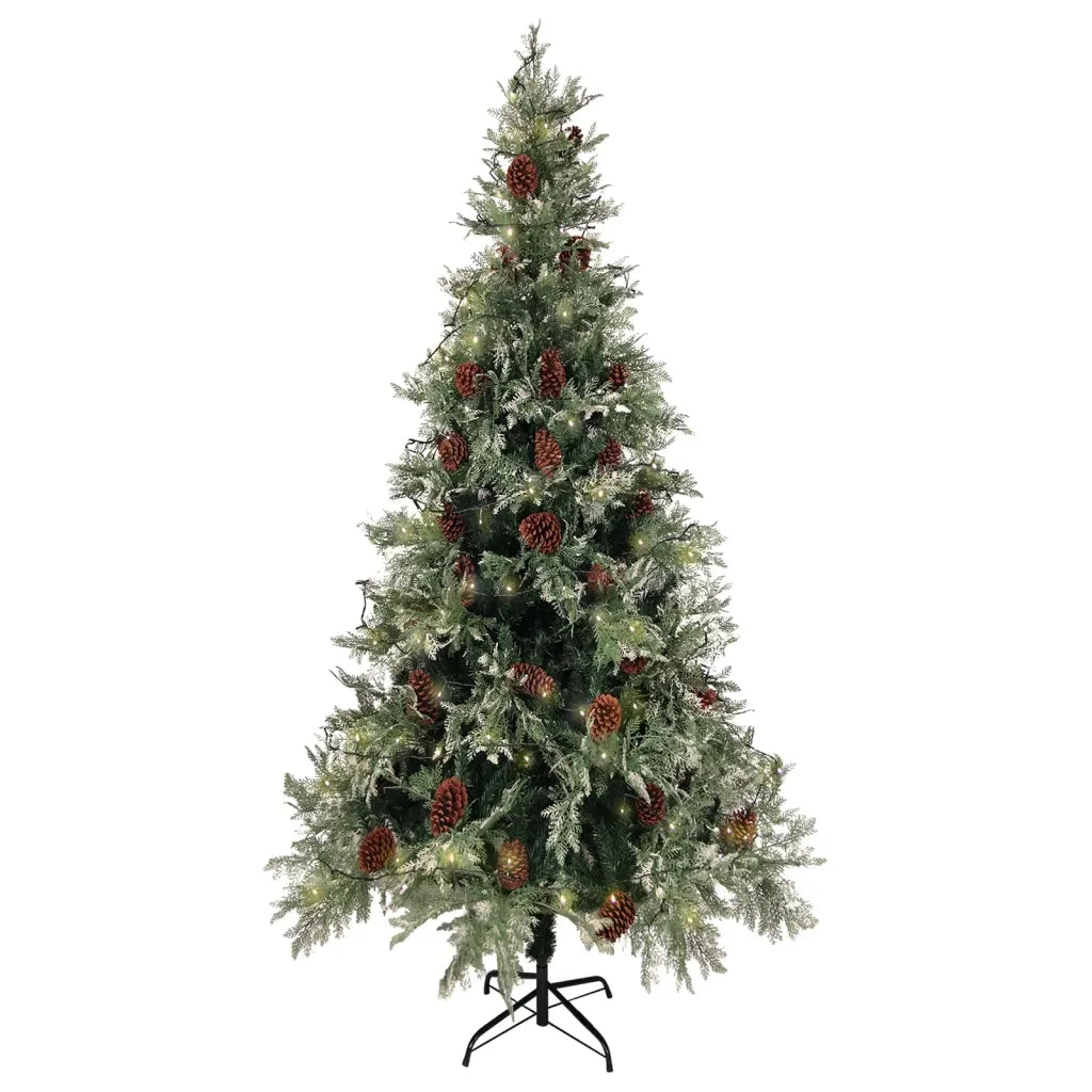 Albero di Natale | Decorazioni natalizie con Luci e Pigne Verde e Bianco 225cm PVC e PE