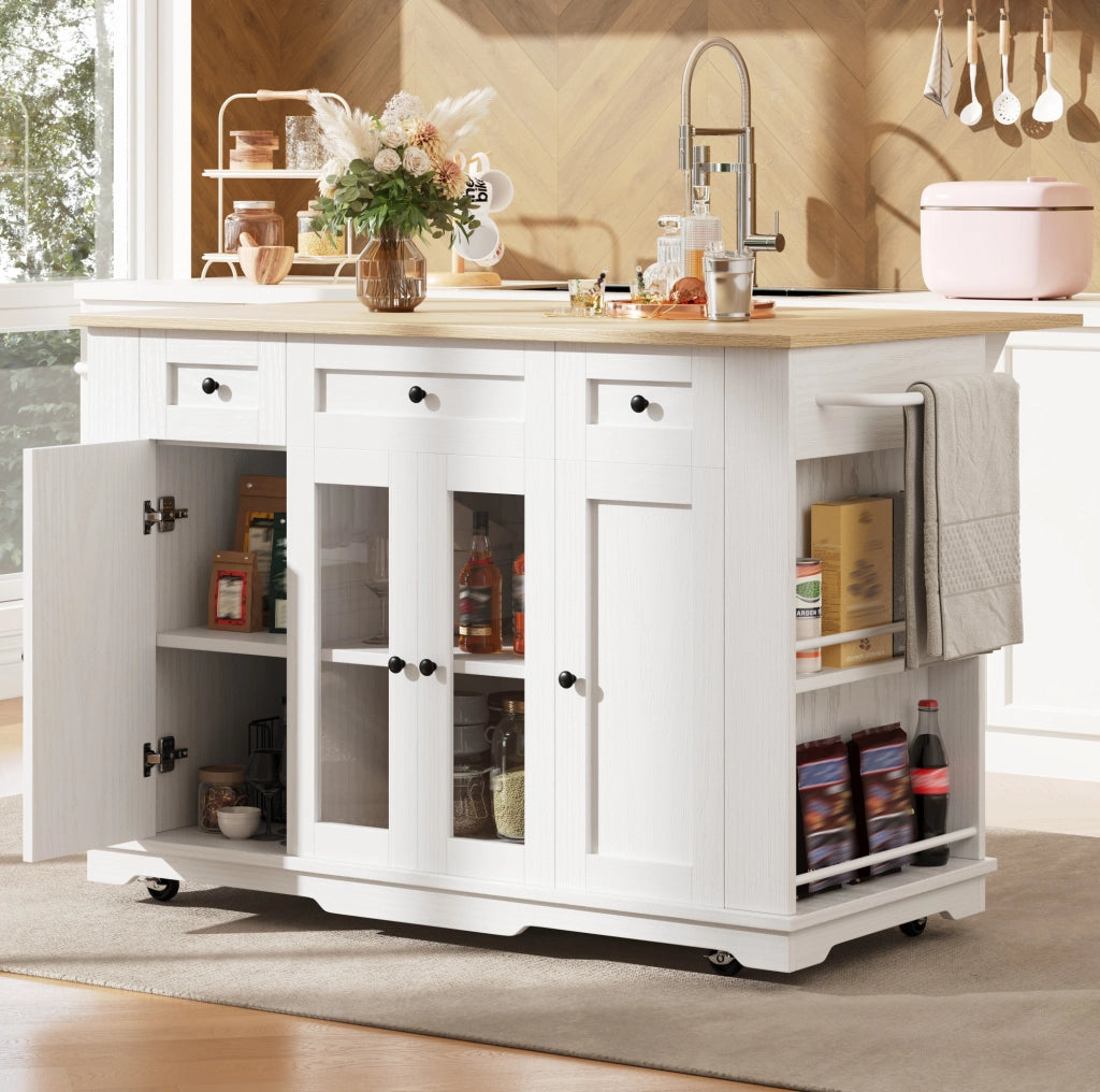 Isola da cucina pieghevole 151,5 cm bianco e naturale