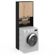 IDMarket - Scaffalatura WALLIS nera e in faggio per lavatrice e piano WC