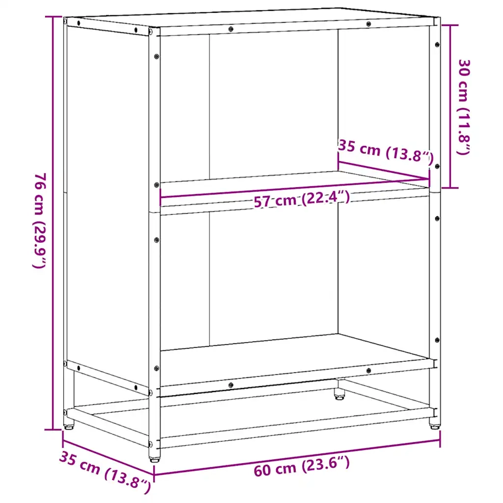 Libreria-Scaffale per Libri-Mobile di Stoccaggio Rovere Marrone 60x35x76 cm in Legno Multistrato