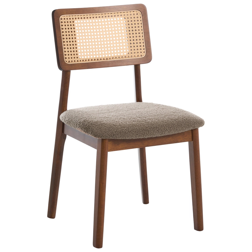 Set di 2 Sedie da Pranzo Marroni in Tessuto Bouclé con Seduta Imbottita, Schienale in Tessuto e Struttura in Legno Embar