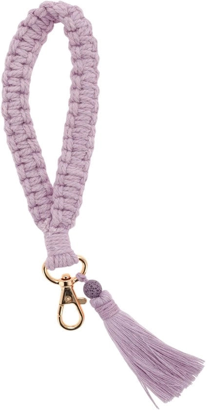 Sleutelhanger bohemien stile - Gevlochten Sleutelhanger - Exclusiva Sleutelhanger con Spazzola - Filo di cotone - Progetto duraturo - Realizzato a mano con disegni floreali - Cordoncino per le chiavi